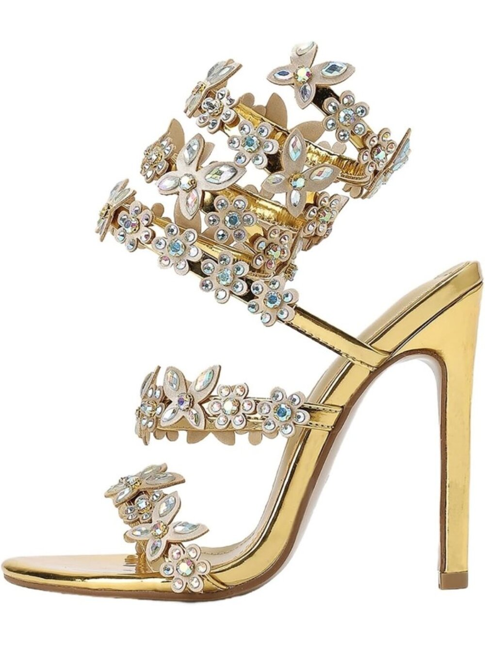 Sparkly Diamante High Heels with Spiral Strap - Women's Heeled Sandals
